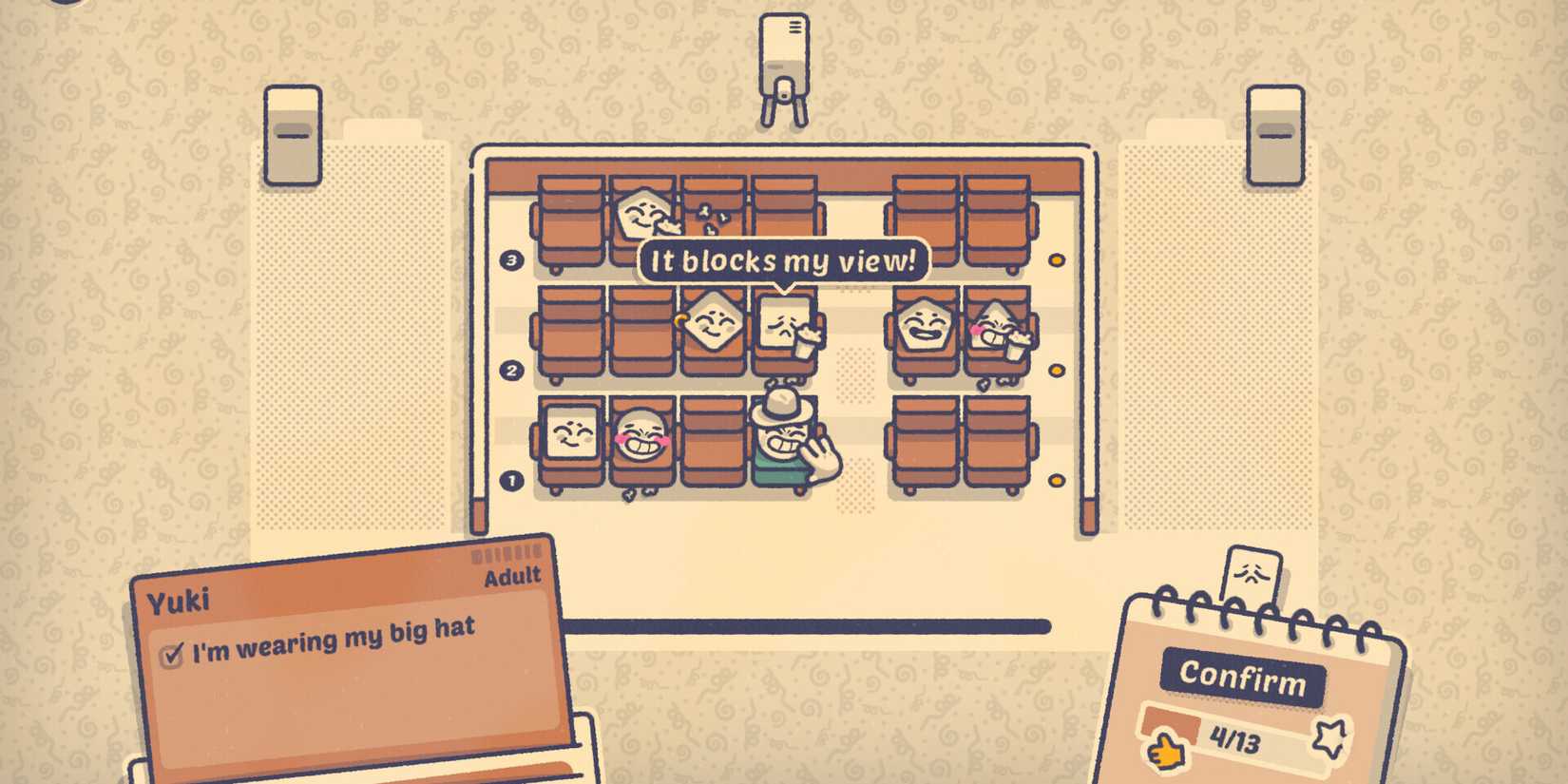 Quebra-cabeça “Is This Seat Taken?” propõe organizar assentos para satisfazer personagens virtuais - Imagem do artigo original
