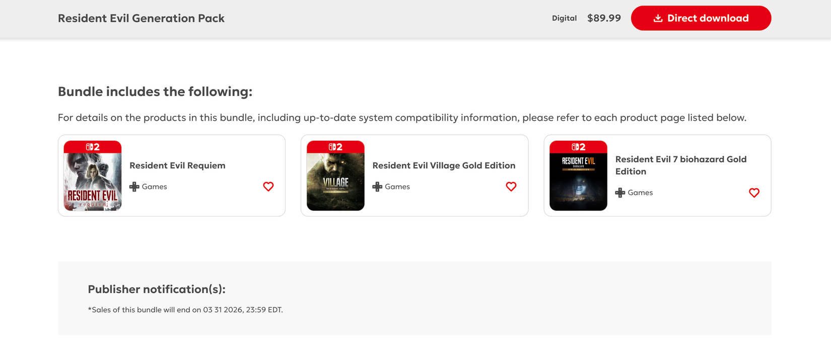 Pacote Resident Evil Generation no Switch 2 estará à venda só até 31 de março - Imagem do artigo original