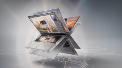 Ilustração de divulgação de notebooks com a plataforma Nvidia RTX Spark